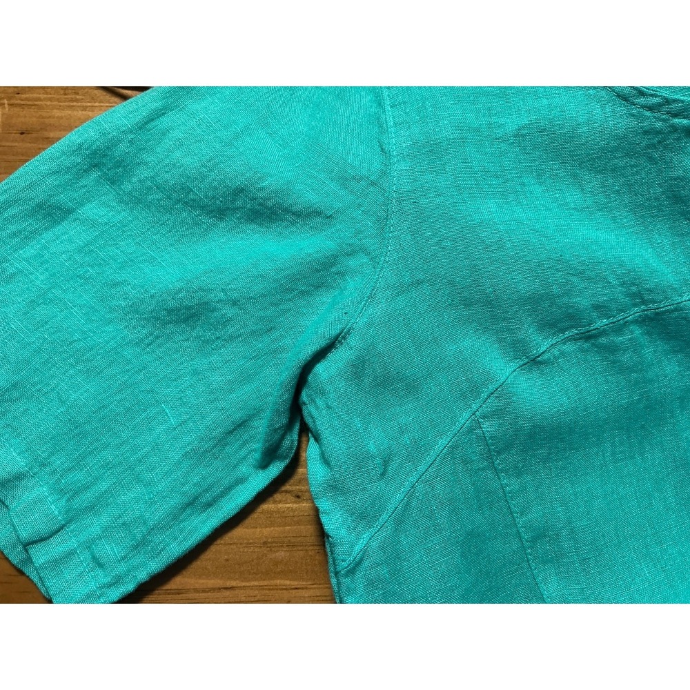 CLICK By Color Me‎ Cotton turquoise Linen Dress Medium Lagenlook Vintage - Picture 9 of 10